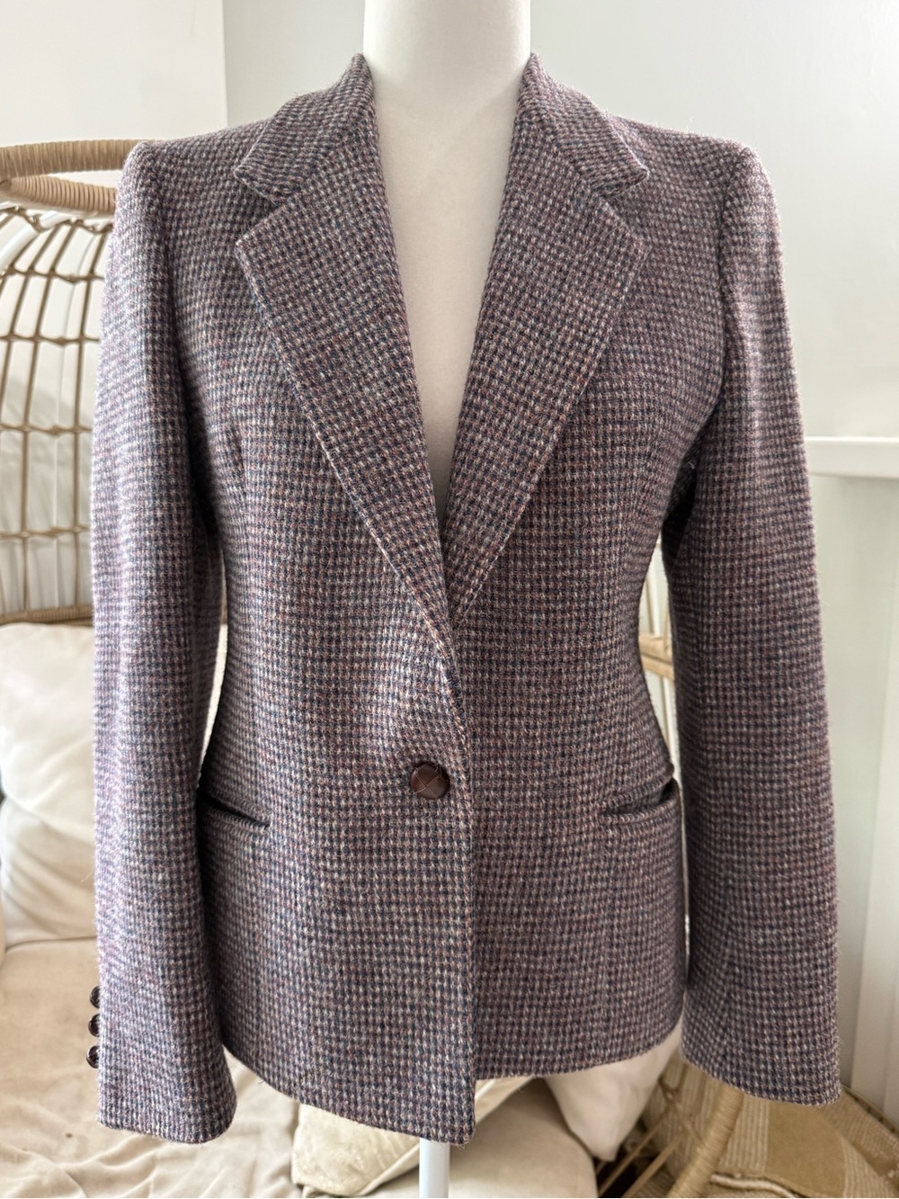 Harris Tweed Wool Blazer Jacket Womens Size 10 Lilac Houndstooth USA